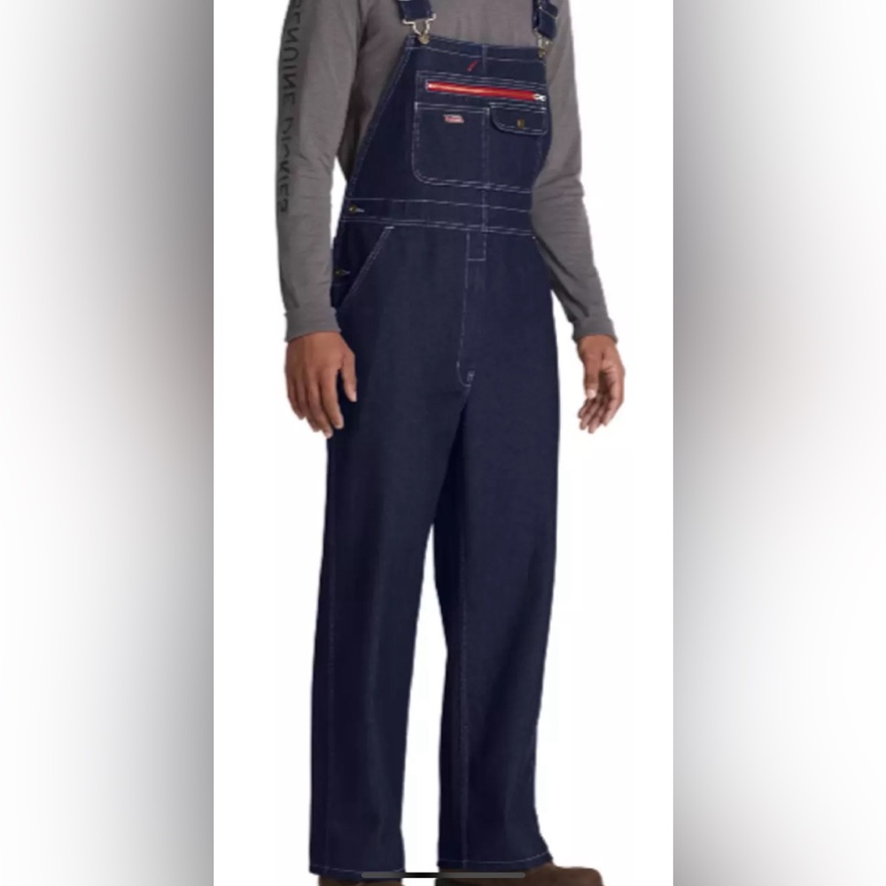 Dickies Durable Bib Overalls Denim Jeans Blue Men's L R Carpenter Pants. NWOT
